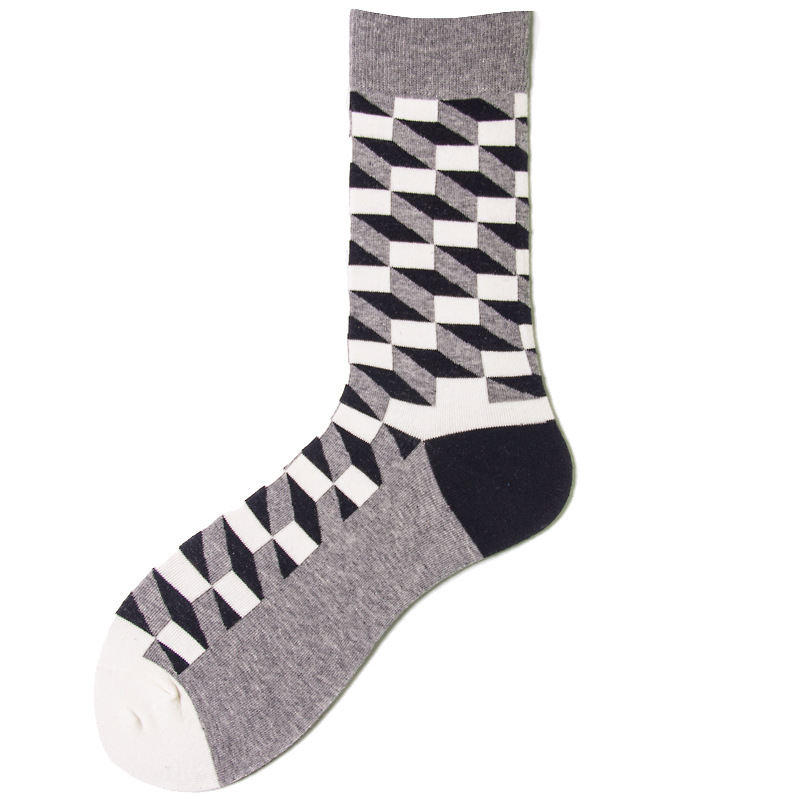 Happy British Style Lattice Collision Color Socks In Tube Socks Long-barreled Socks Male Sports Socks